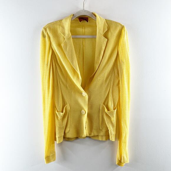 Missoni Vintage Cotton Lightweight Double Button Blazer Jacket Yellow 12 - Picture 1 of 11